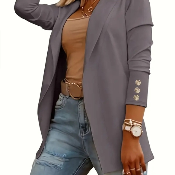 Women's Gray Blazer with Gold Button Accents - Picture 3 of 3